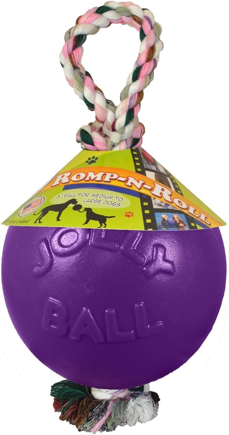 Jolly Pets Romp-n-Roll Rope and Ball Dog Toy, 4.5 Inches/Small, Purple, 4.5-Inch Romp-n-Roll, Purple - Image 1